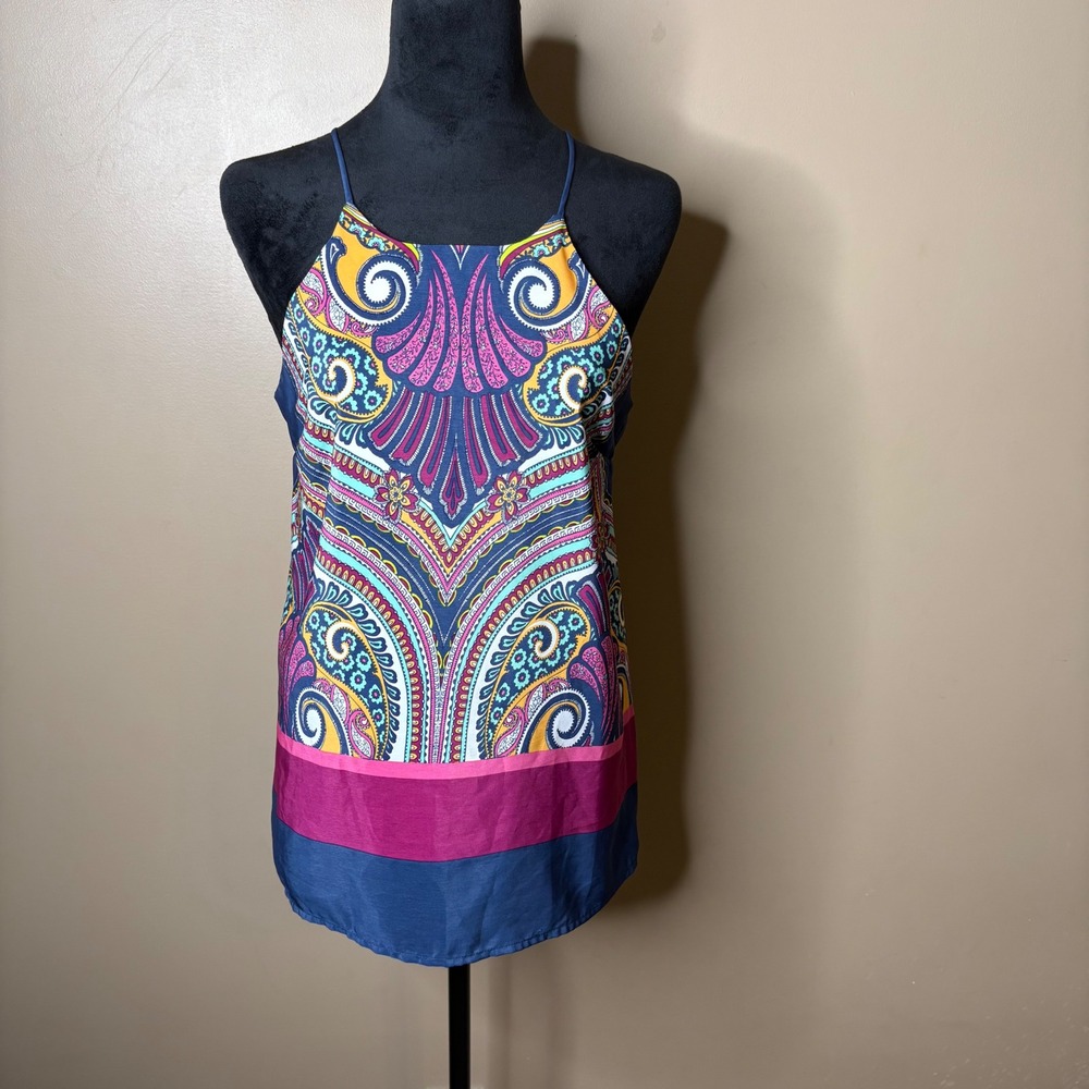 Renee C Women Sleeveless Tank Top Sz Small Paisley Print Colorful Party Summer